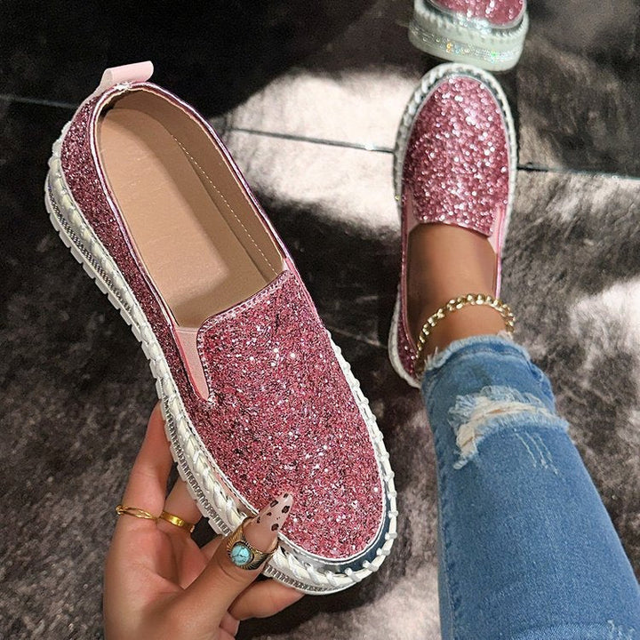 Monica Secrets | Chic Glitter Decorated Slip-On Loafers