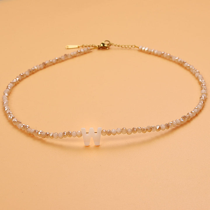 Dainty Stone Beaded Initial Necklace