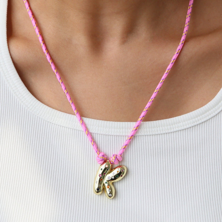 Chunky Gemstone Accented Initial Rope Necklace