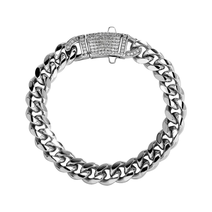14k Chunky Diamond Accented Clasp Cuban Link Bracelet