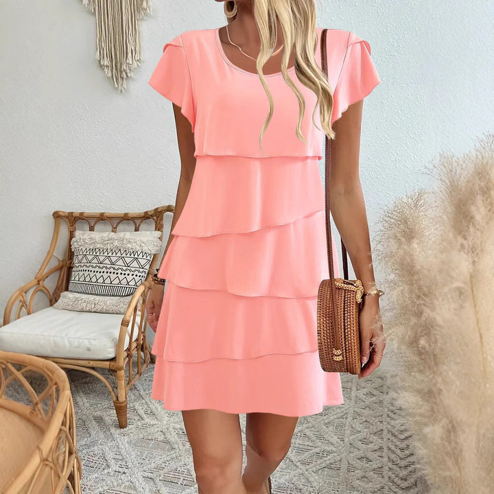 Monica Secrets | Women's Dress – Relaxed Fit – A-Line Cut – Layered Ruched Design – Breathable