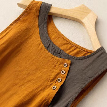 Monica Secrets | Women's Sleeveless Top – Cotton – Relaxed Fit – Asymmetrical Hem – Button Detail