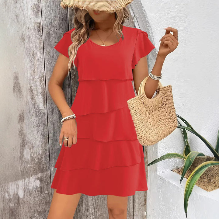 Monica Secrets | Women's Dress – Relaxed Fit – A-Line Cut – Layered Ruched Design – Breathable