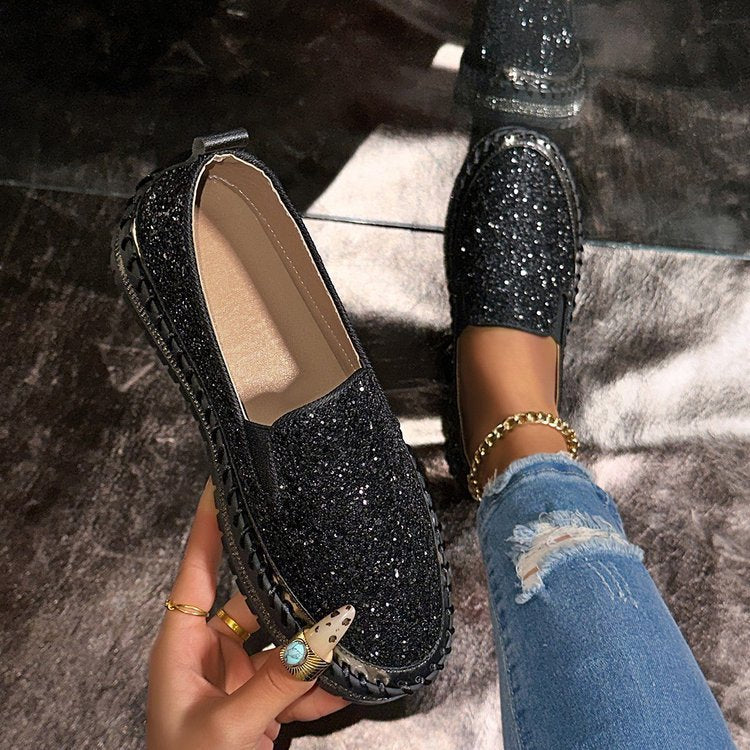 Monica Secrets | Chic Glitter Decorated Slip-On Loafers