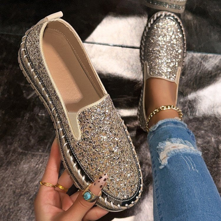Monica Secrets | Chic Glitter Decorated Slip-On Loafers