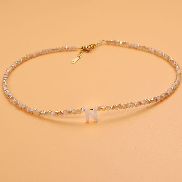 Dainty Stone Beaded Initial Necklace