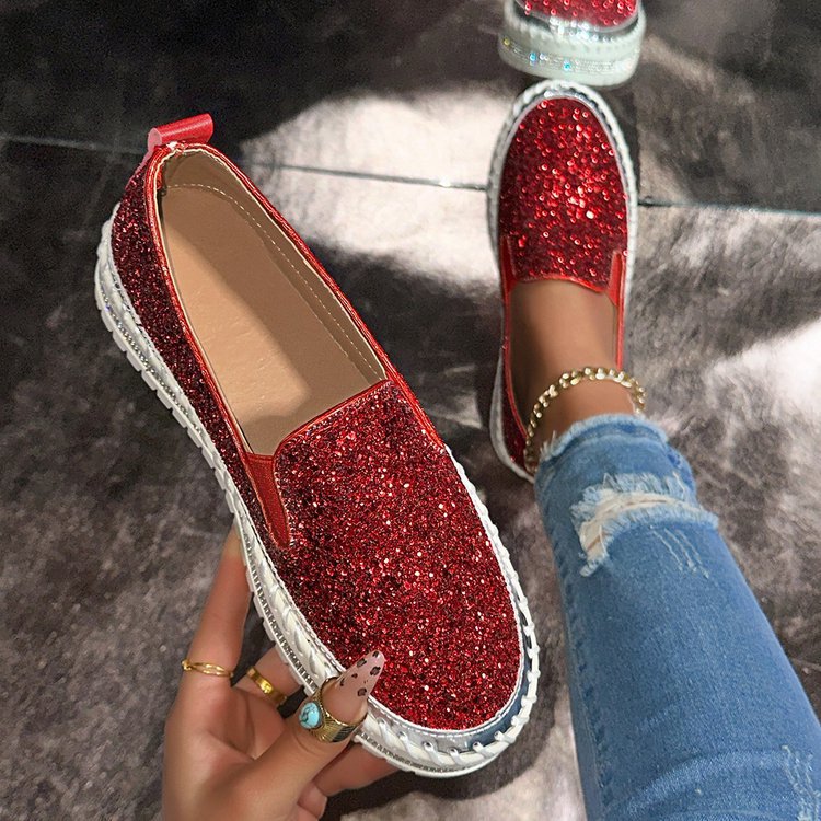Monica Secrets | Chic Glitter Decorated Slip-On Loafers