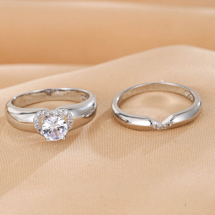 2pc Diamond Heart Ring Set