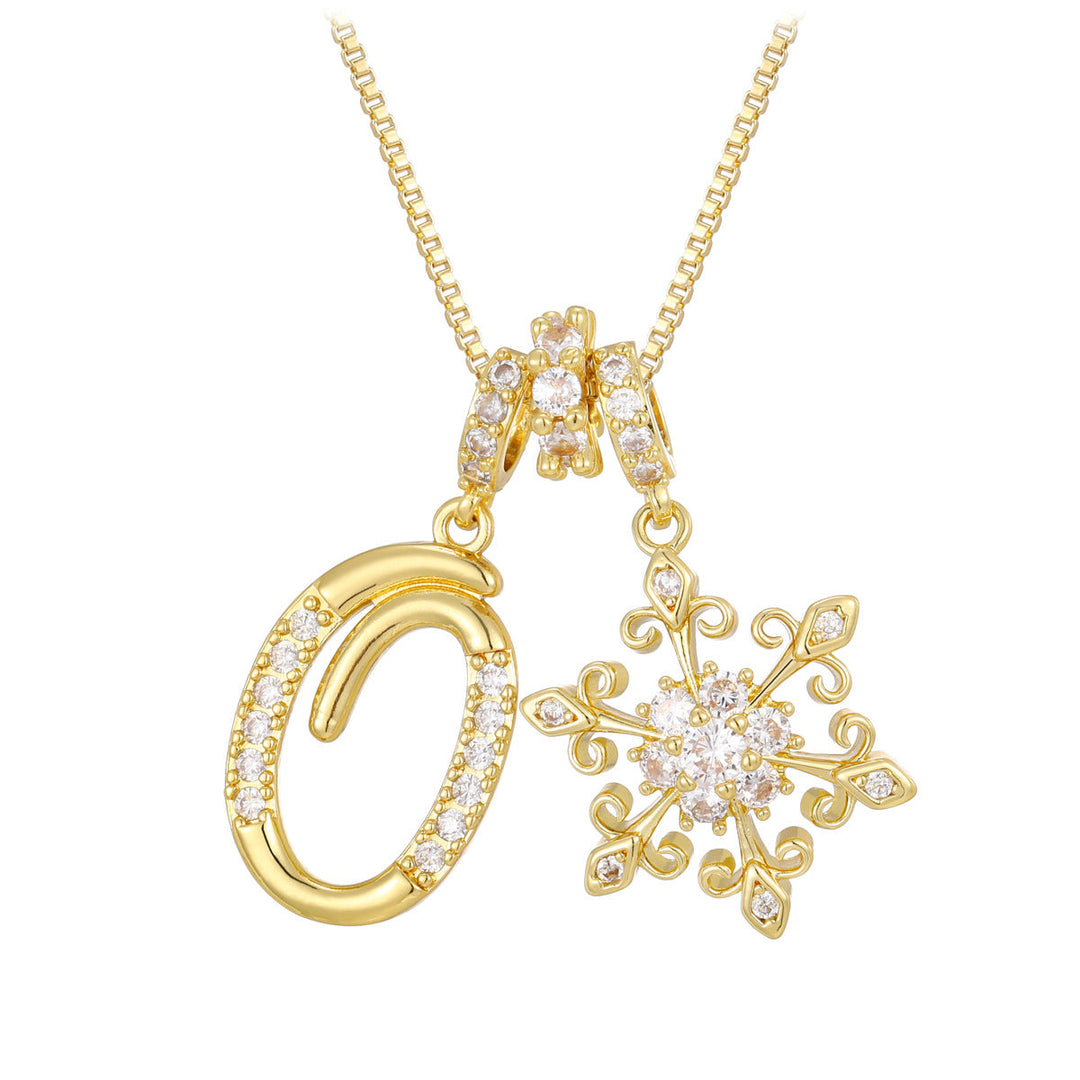 14k Elegant Initial & Snowflake Necklace