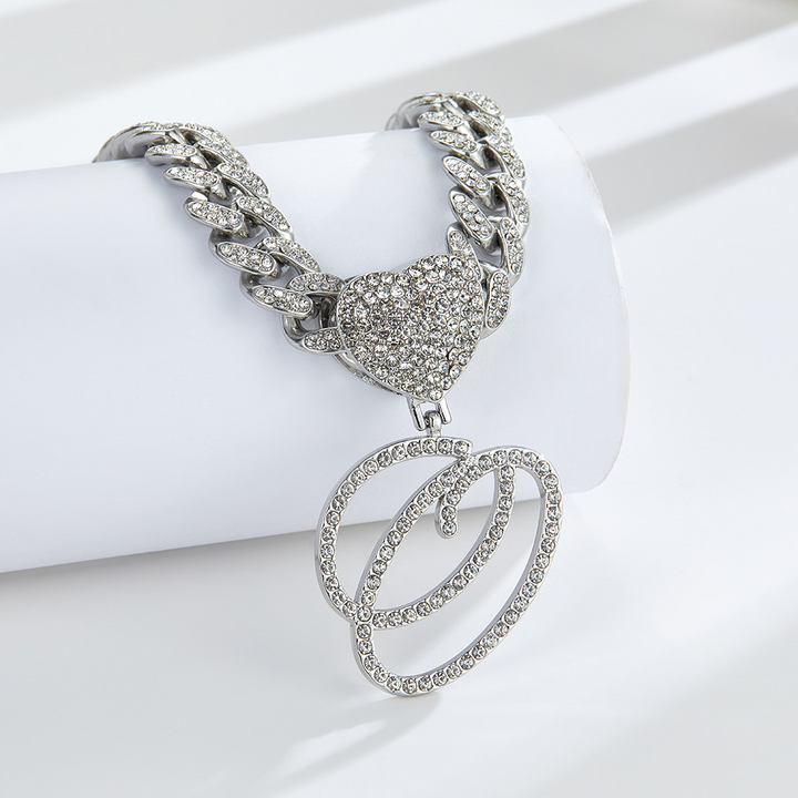 Cursive Diamond Accented Initial Cuban Heart Necklace