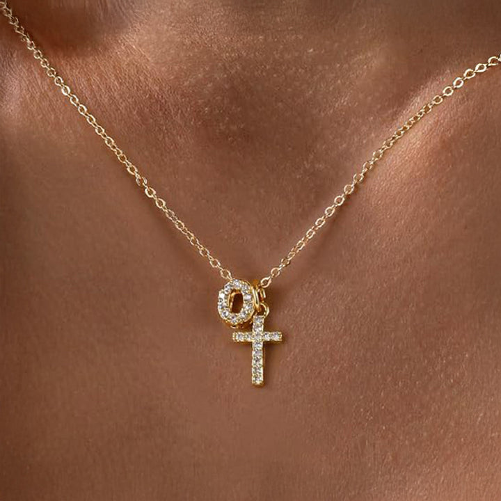 Dainty Diamond Initial & Cross Necklace