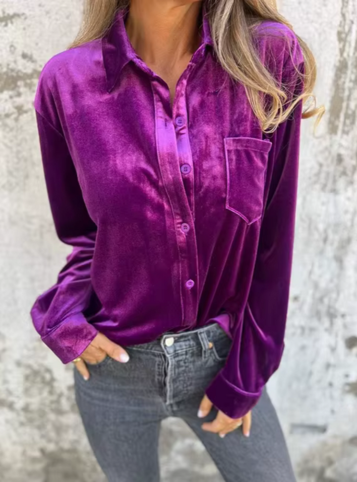Amara | Velvet Button-Up Blouse