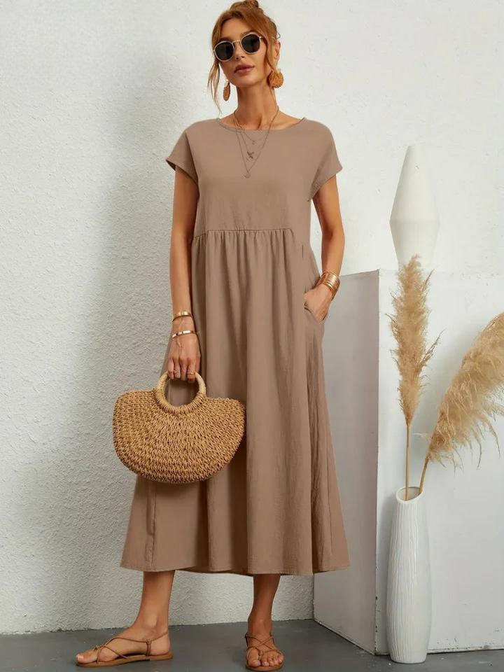 Monica Secrets | Women's Loose Cotton-Linen Pocket Dress