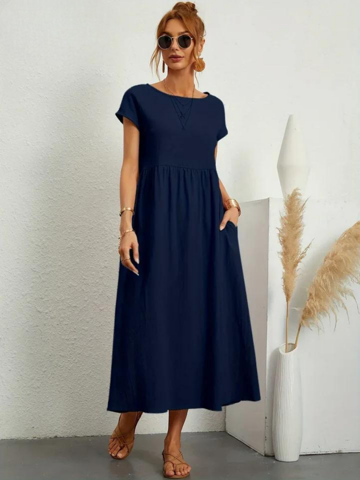 Monica Secrets | Women's Loose Cotton-Linen Pocket Dress