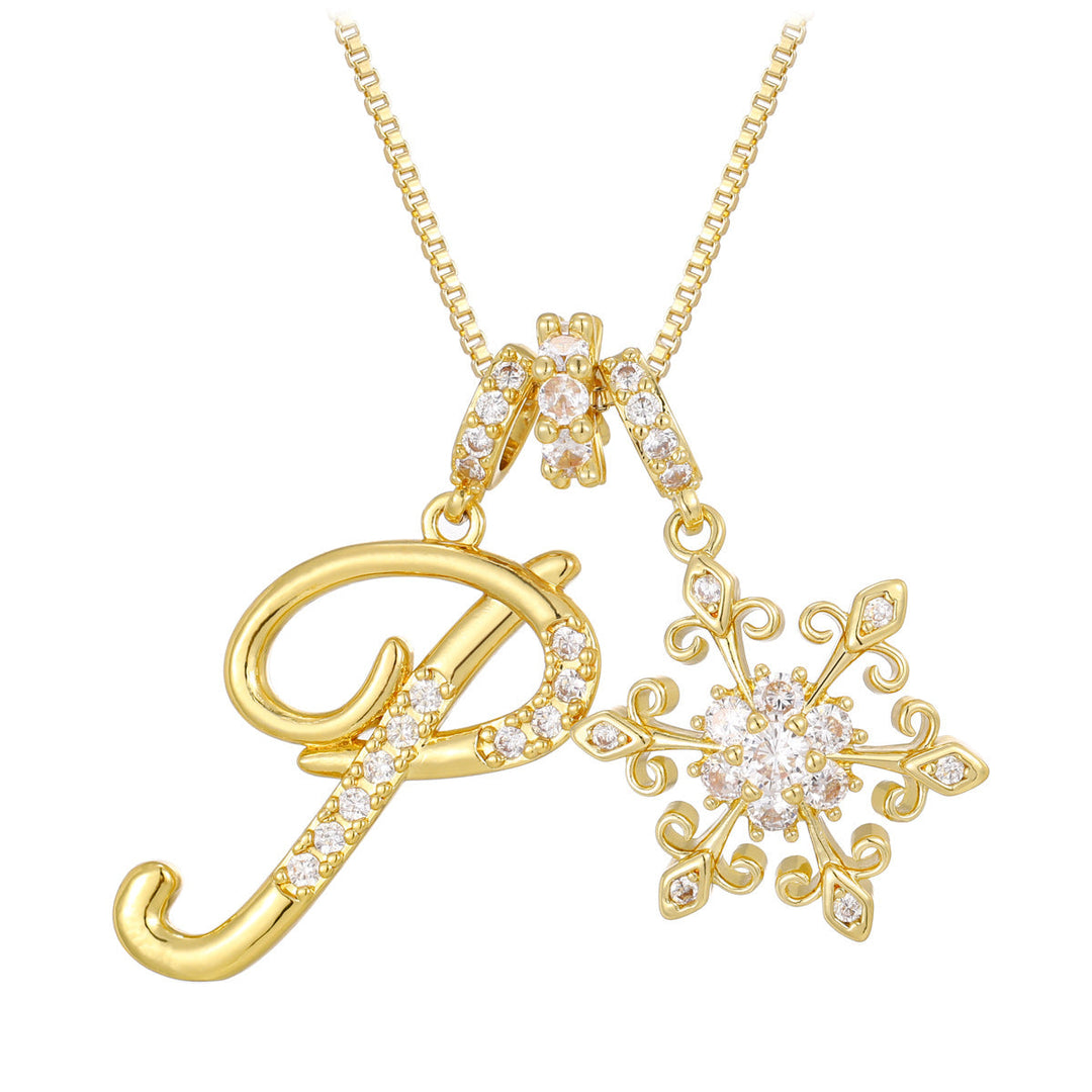 14k Elegant Initial & Snowflake Necklace