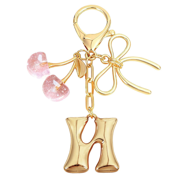 Bubble Initial With Bow & Cherry Charms Keychain
