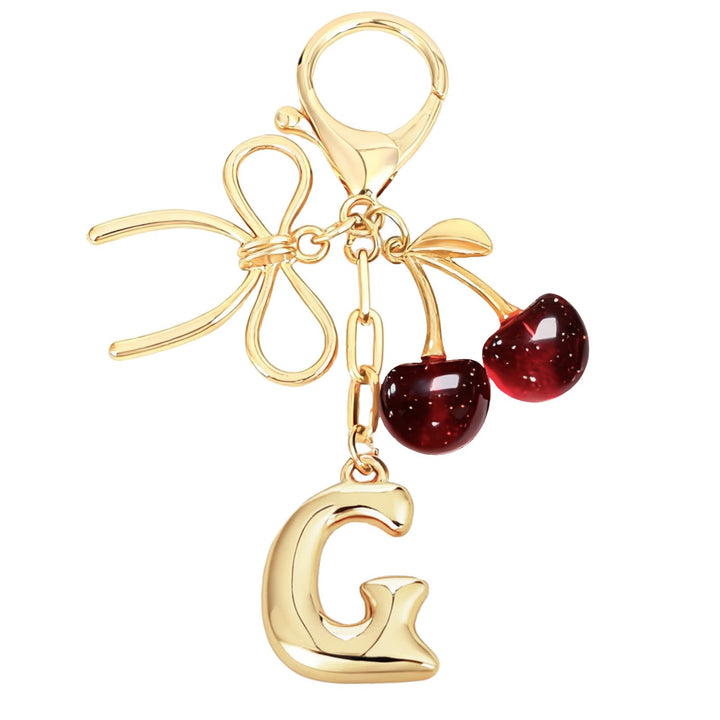 Bubble Initial With Bow & Cherry Charms Keychain