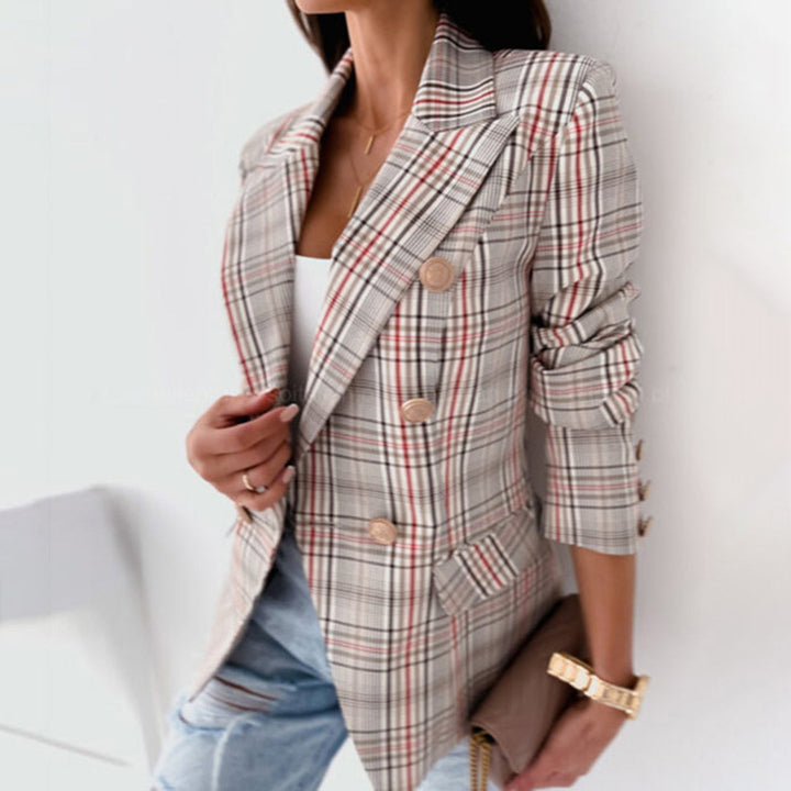 Monica Secrets | Women's Blazer - Checkered Pattern - Tailored Fit - Double-Breasted