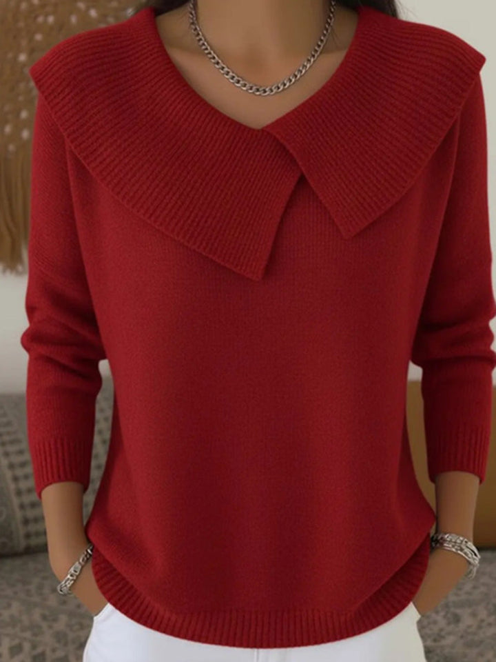 Monica Secrets | Refined Collar Long Sleeve Knit Top