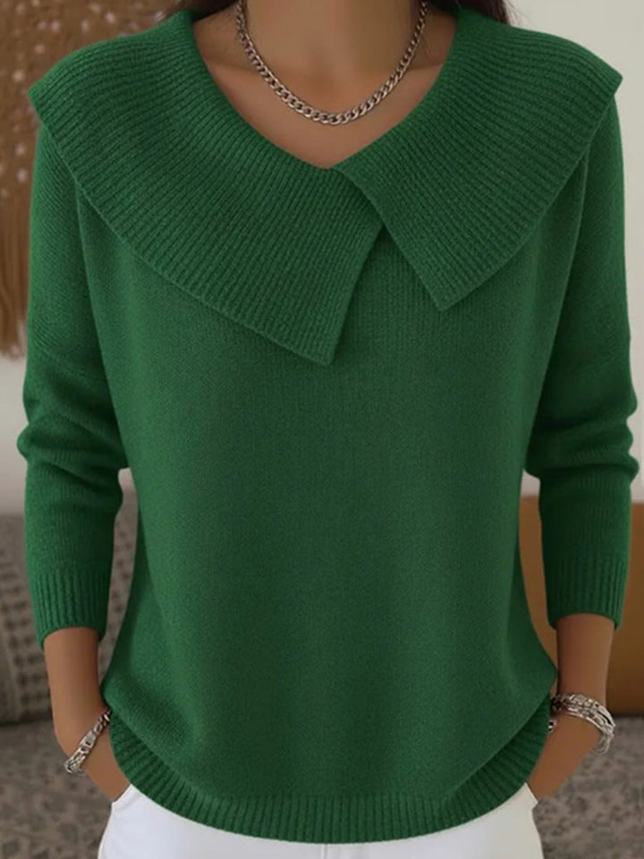 Monica Secrets | Refined Collar Long Sleeve Knit Top