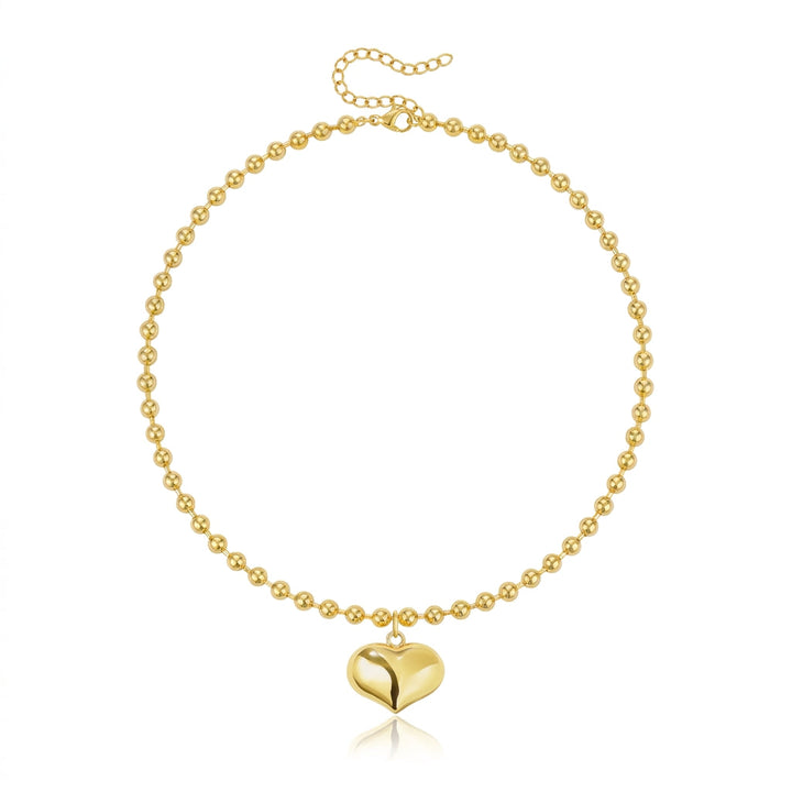 14k Beaded Chain Bubble Heart Necklaces
