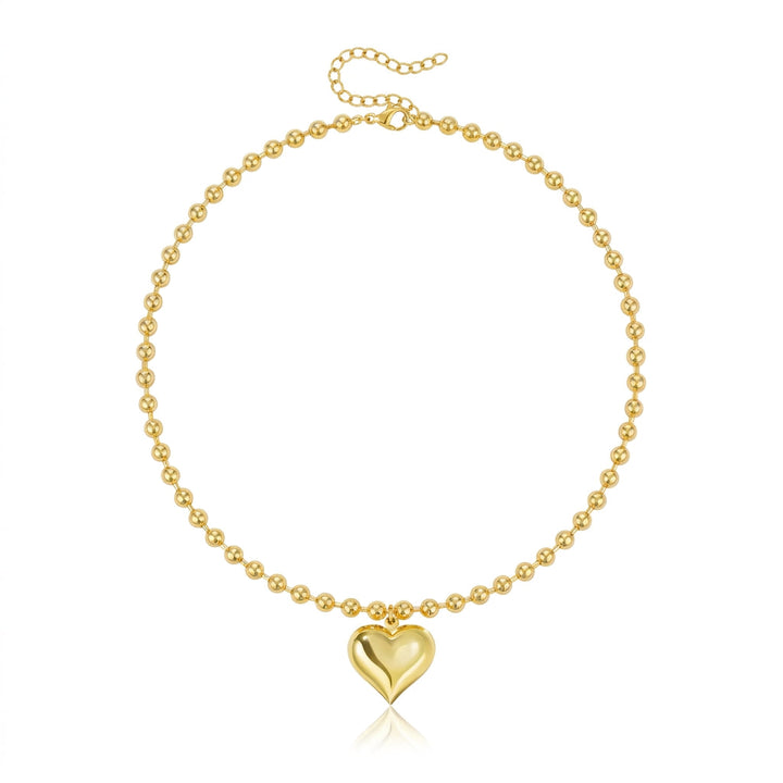 14k Beaded Chain Bubble Heart Necklaces