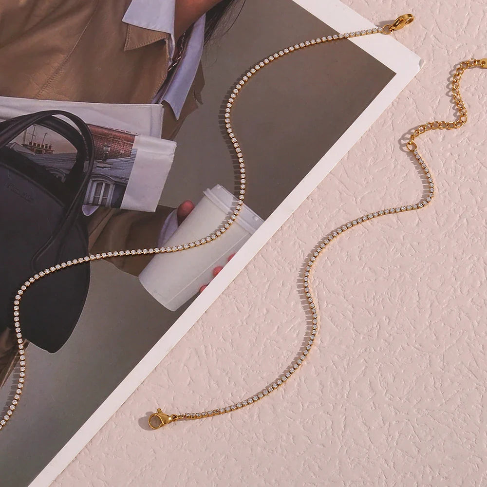 2mm Dainty Tennis Chain Bracelet and Necklace