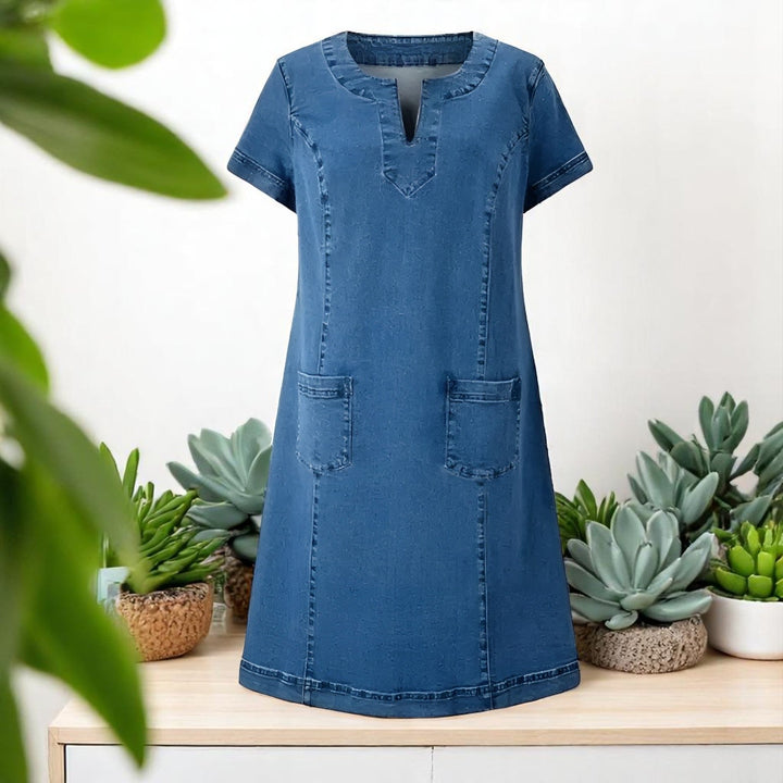 Monica Secrets | Women’s Short Sleeves Soft Denim Dress