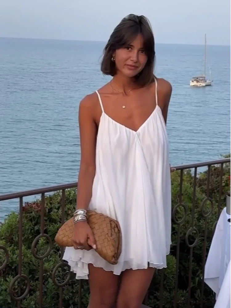 Monica Secrets | Pleated V-Neck Mini Beach Dress