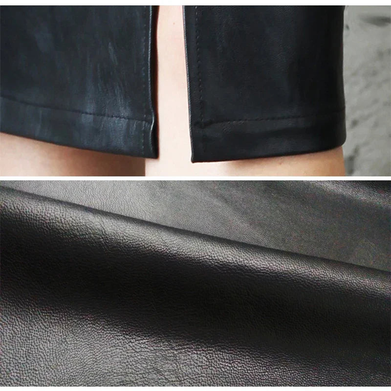 Monica Secrets | Sleek Black Leather Pencil Skirt