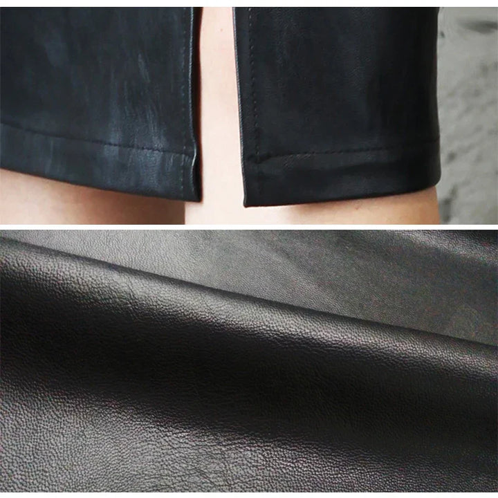 Monica Secrets | Sleek Black Leather Pencil Skirt