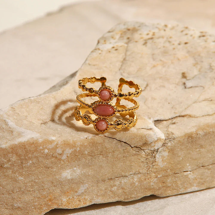 18k Triple Rose Stone Ring Stack