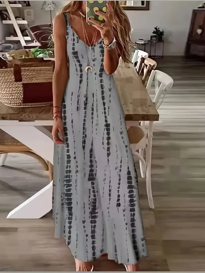 Monica Secrets | Women's V-Neck Tie-Dye Maxi Dress
