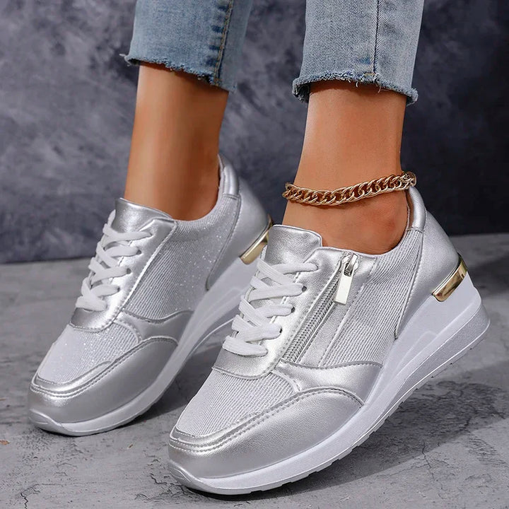 Monica Secrets | Metallic Finish Lace-Up Platform Sneakers