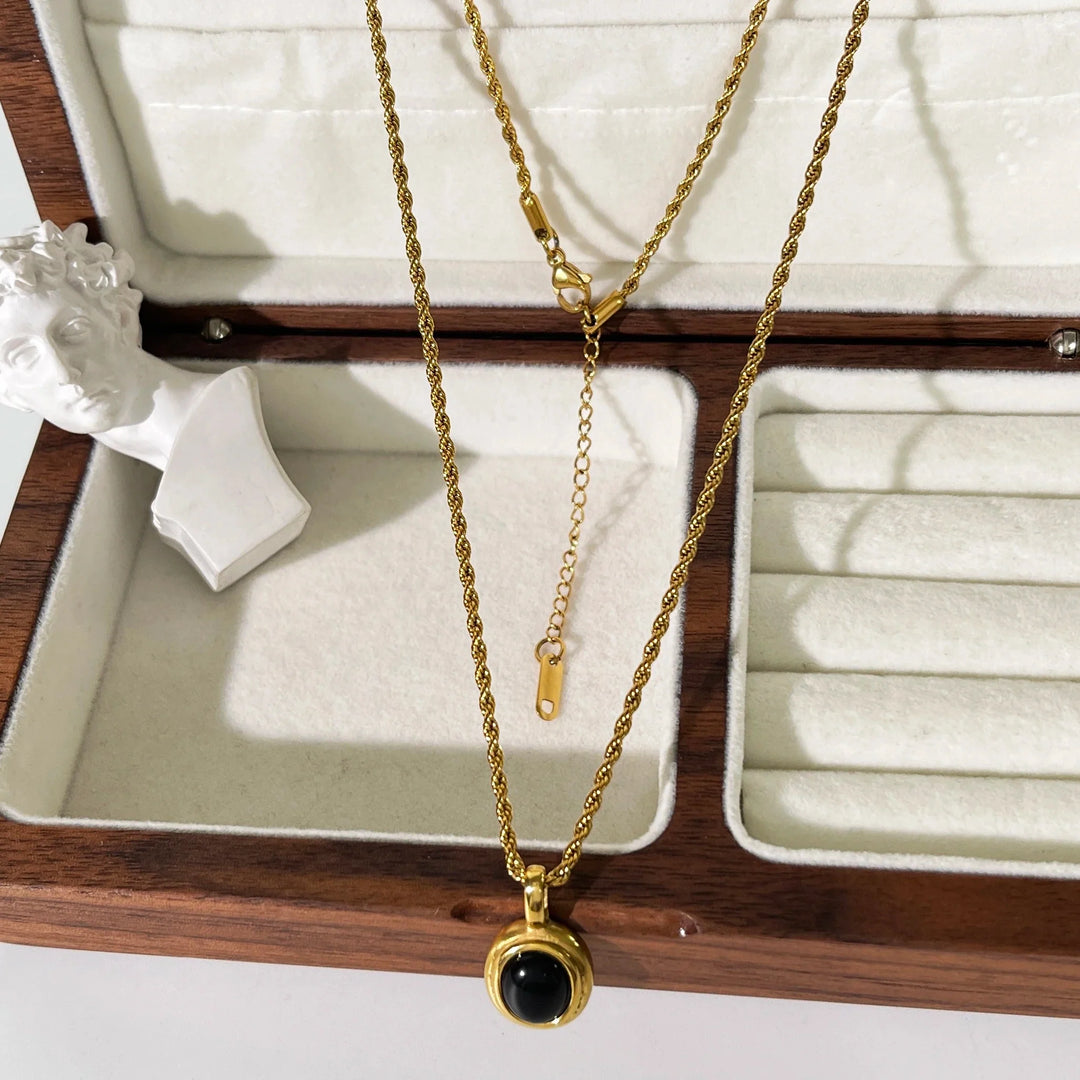 18k Classy Vintage Inspired Oval Gem Stone Necklace