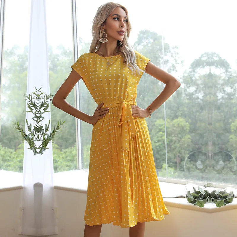 Monica Secrets | Floral Dress With Polka Dot Accents