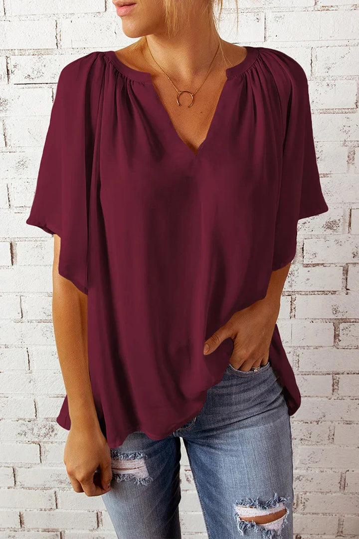 Monica Secrets | V-Neck Top – Loose Fit – Breathable Material – Short Sleeve – Casual Style