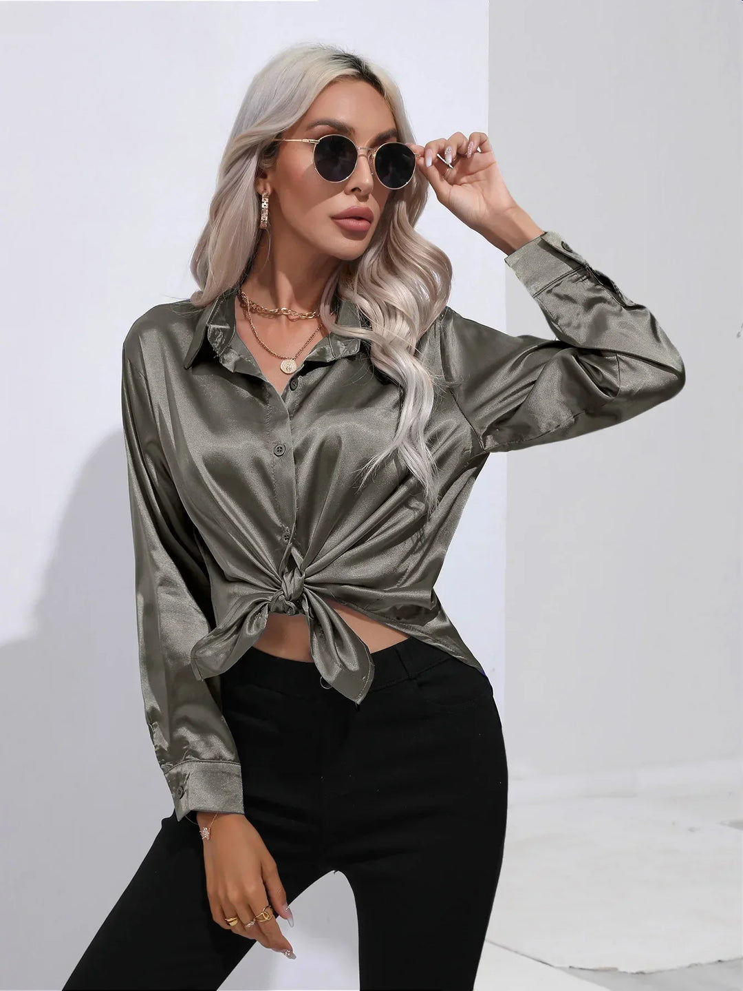Calista | Satin Long Sleeve Blouse