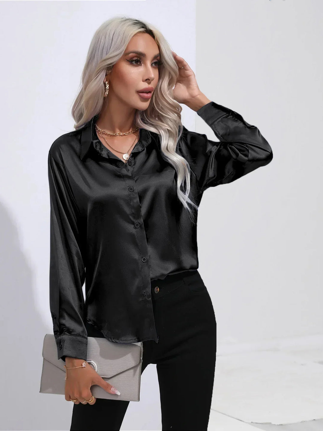 Calista | Satin Long Sleeve Blouse