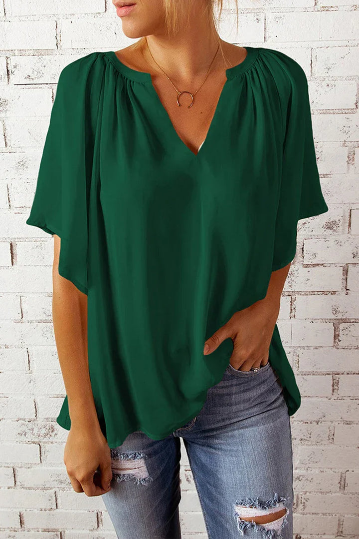Monica Secrets | V-Neck Top – Loose Fit – Breathable Material – Short Sleeve – Casual Style