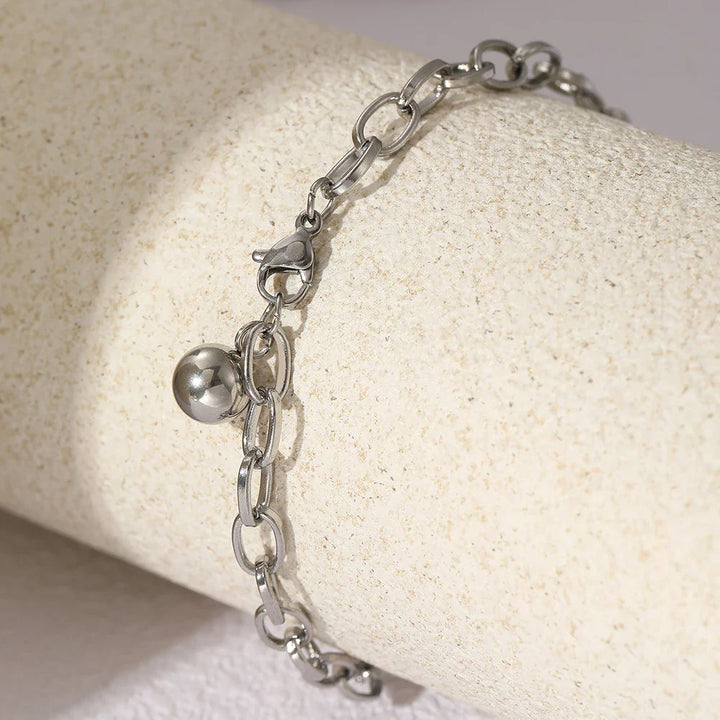 Chunky Paperclip Tassel Ball Bracelet
