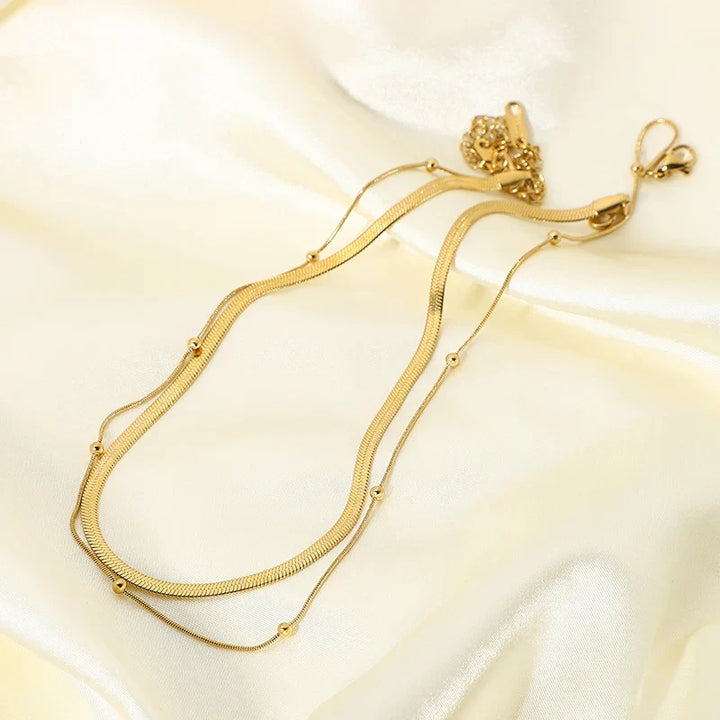 14k Herringbone & Satellite Chain Necklace Stack