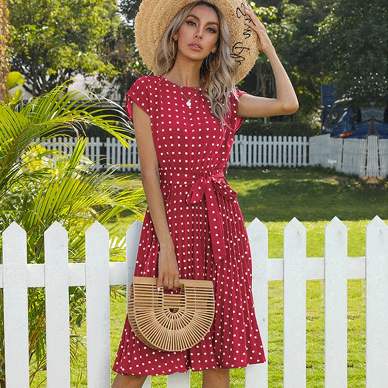 Monica Secrets | Floral Dress With Polka Dot Accents