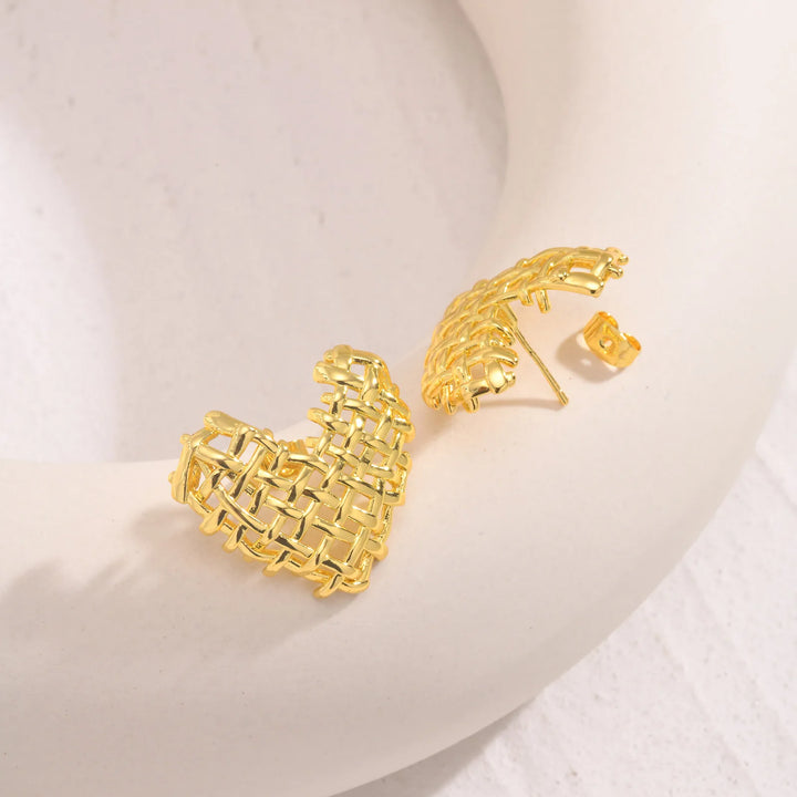 14k Woven Heart Earrings