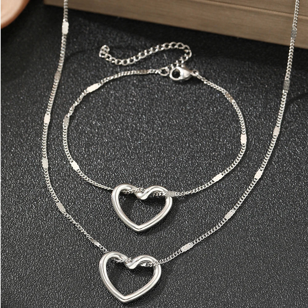 Romantic Heart Woven Necklace and Bracelet Set