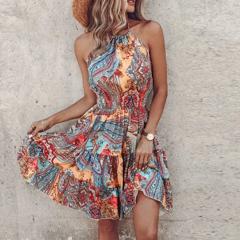 Monica Secrets | Backless Irregular Printed Mini Dress