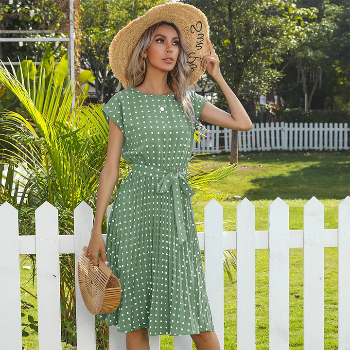 Monica Secrets | Floral Dress With Polka Dot Accents