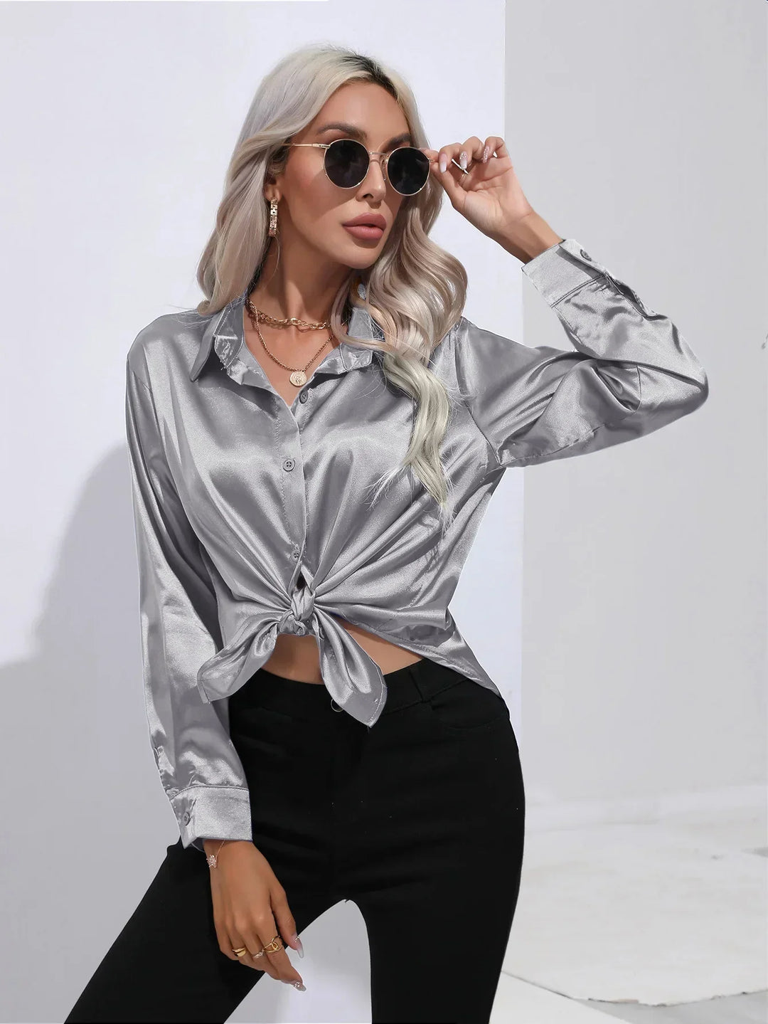 Calista | Satin Long Sleeve Blouse