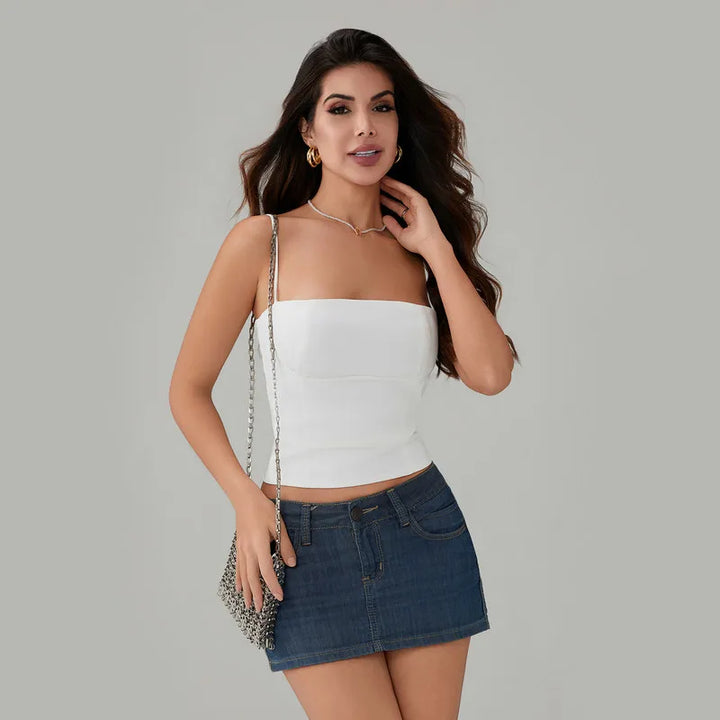 Monica Secrets | Women's Denim Skirt – Mini Length – Five Pockets – Straight Hem – Casual Look