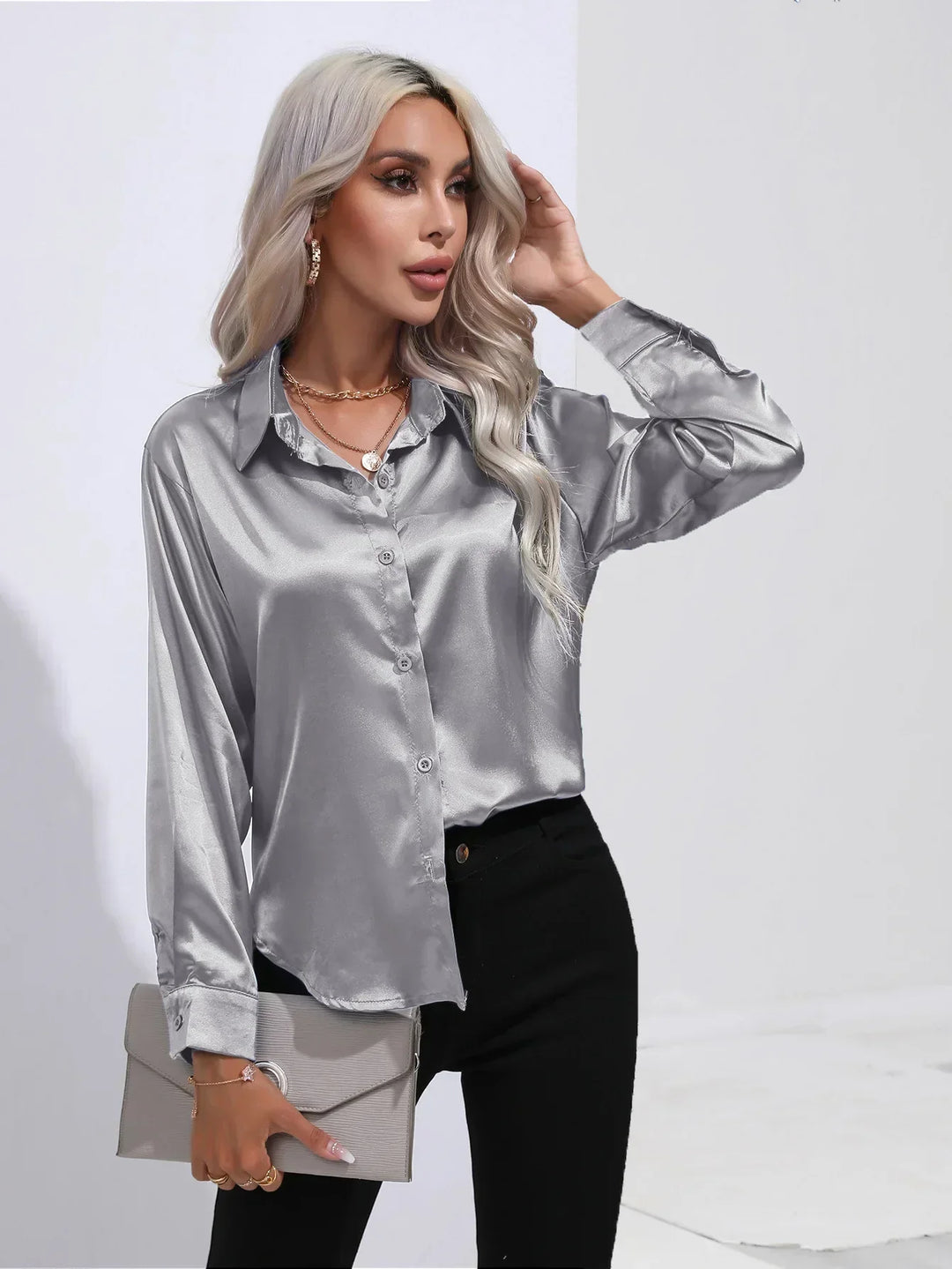 Calista | Satin Long Sleeve Blouse